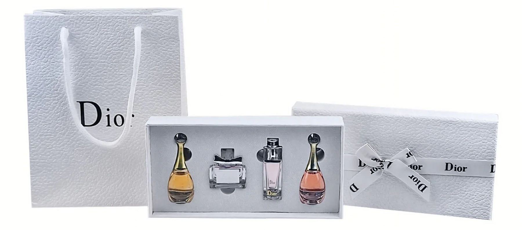Kit 4 Mini Perfumes Dior 5ml J'adore + Miss Dior Blomming Bouquet + Dior Addict + J'adore Edt Com Sacola Original - Almah Importados